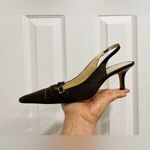 Ann Taylor Women's Chocolate Brown Suede Court Slingback Kitten Heels Size 8.5